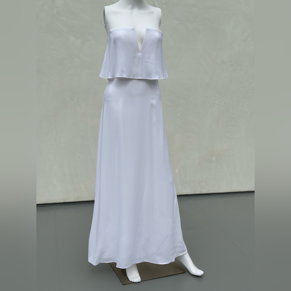 Bcbgmaxazria Alyse White Strapless Layered Maxi Dress